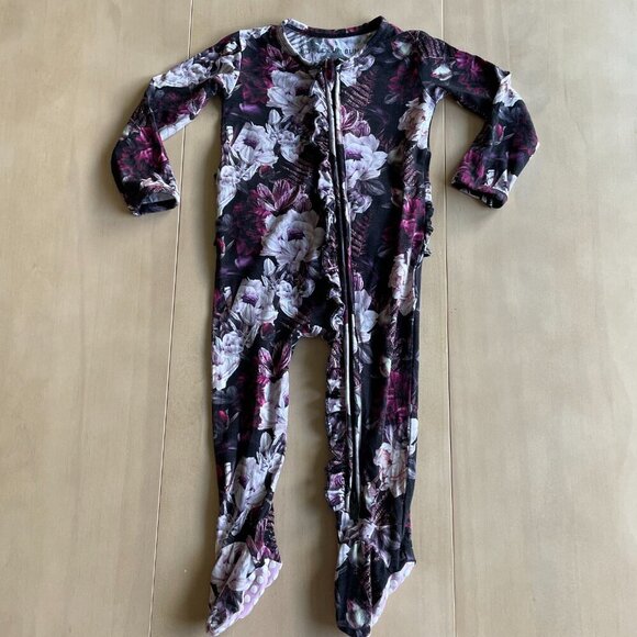 Little Bum Bums Bamboo Baby Girl Ruffle  PJs Pajamas Zipper Sleeper, Sz 18-24 Mo - Picture 2 of 7